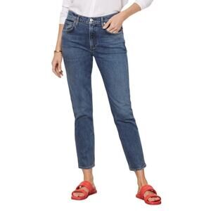 Agolde Willow Mid Rise Slim Straight Jean Cropped Rush Blue Wash Women 30